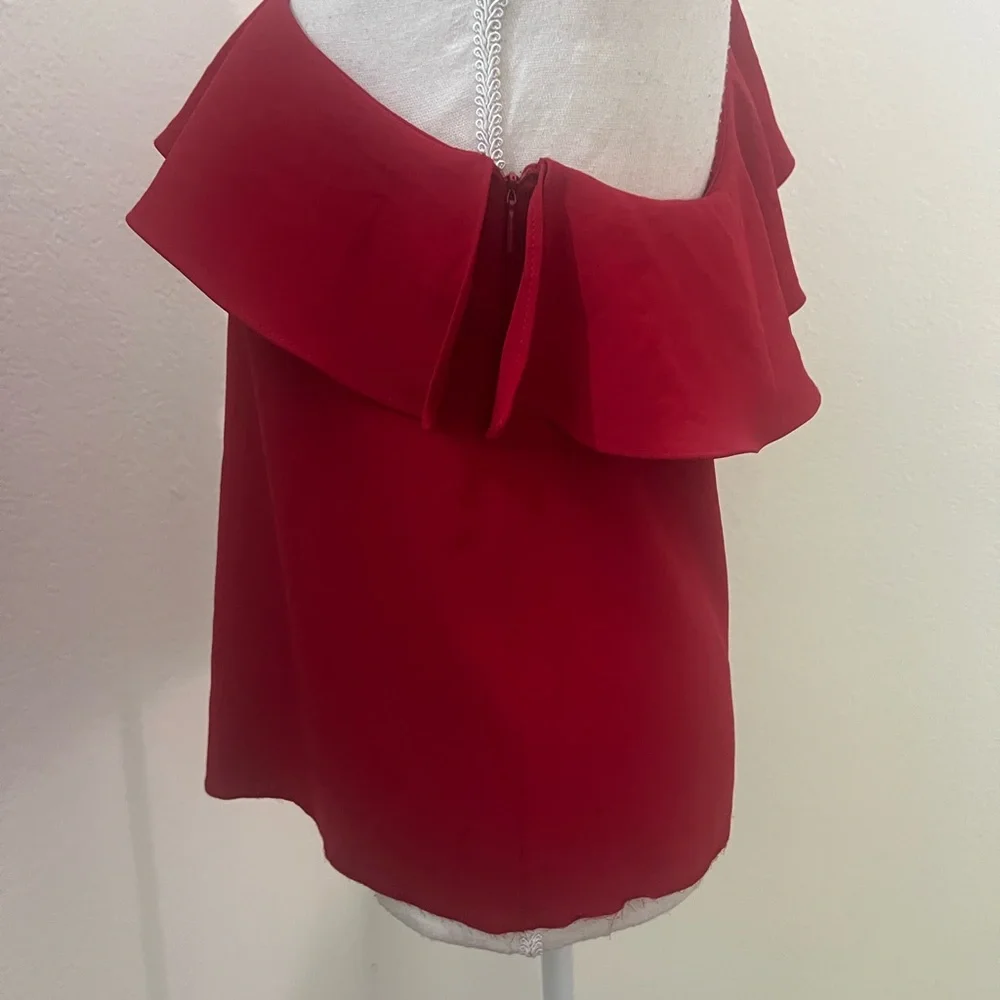 Mango One-Shoulder Ruffle Red Camisole - Picture 5 of 7